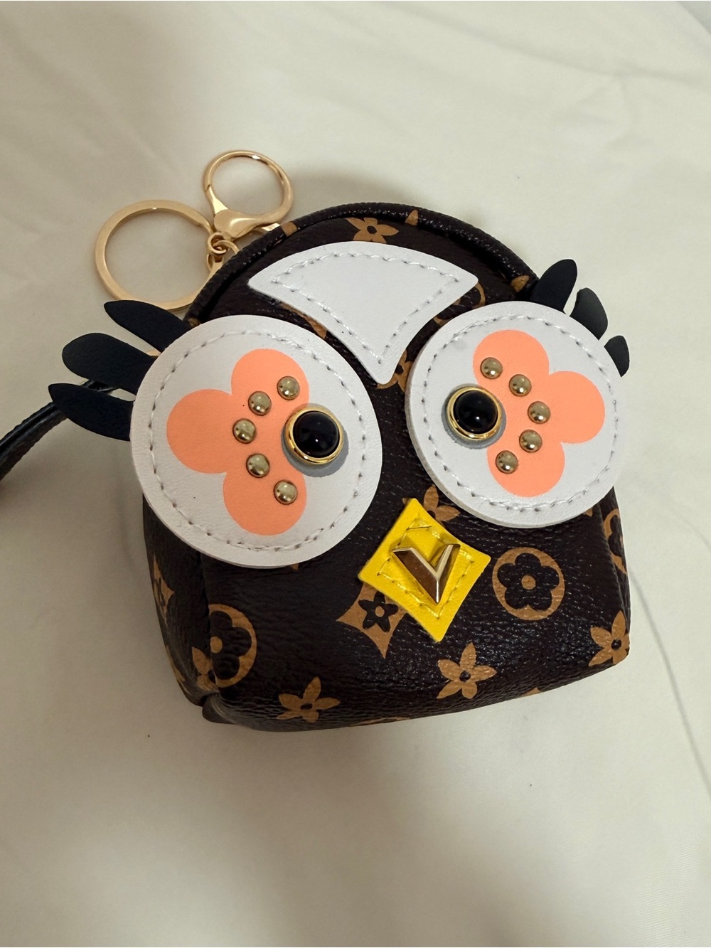 Owl Keychain Coin Purse Bag Charm  - Brown, White, Peach, Yellow